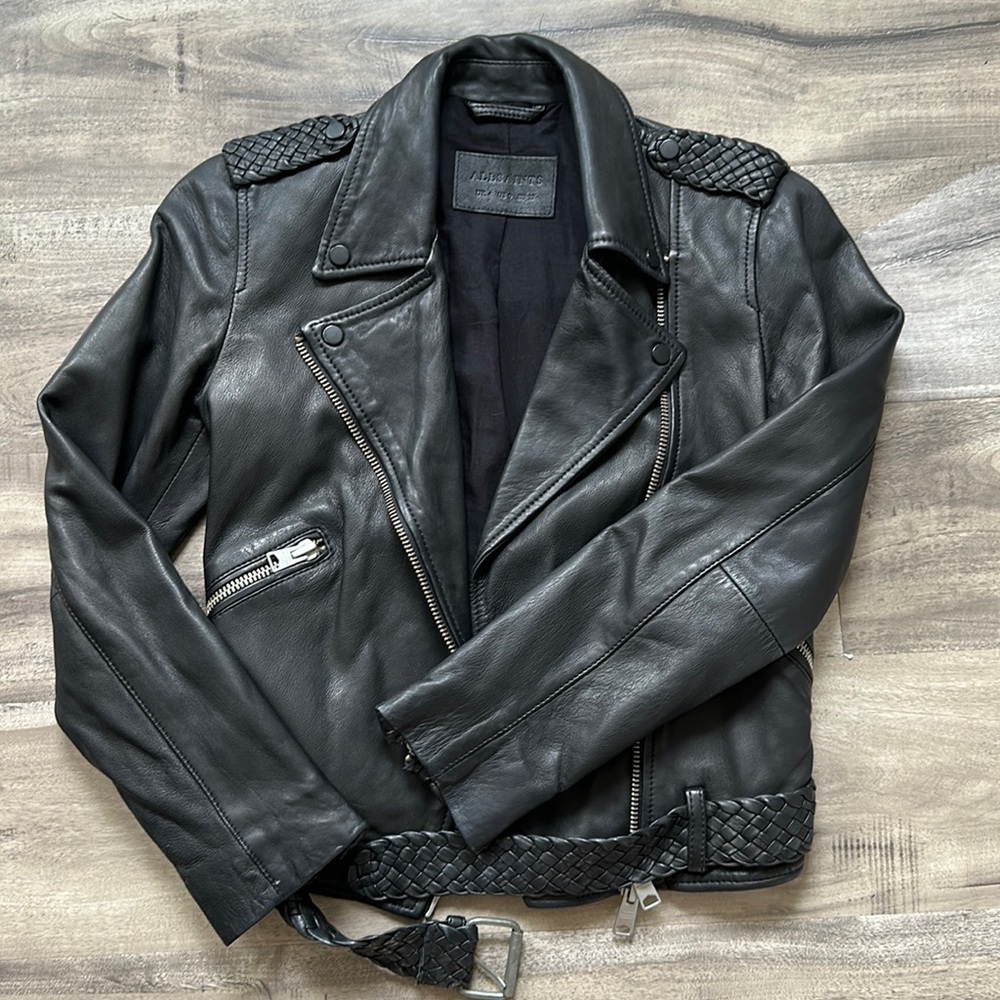 WOMENS BLCK ALL SAINTS LEATHER JACKET